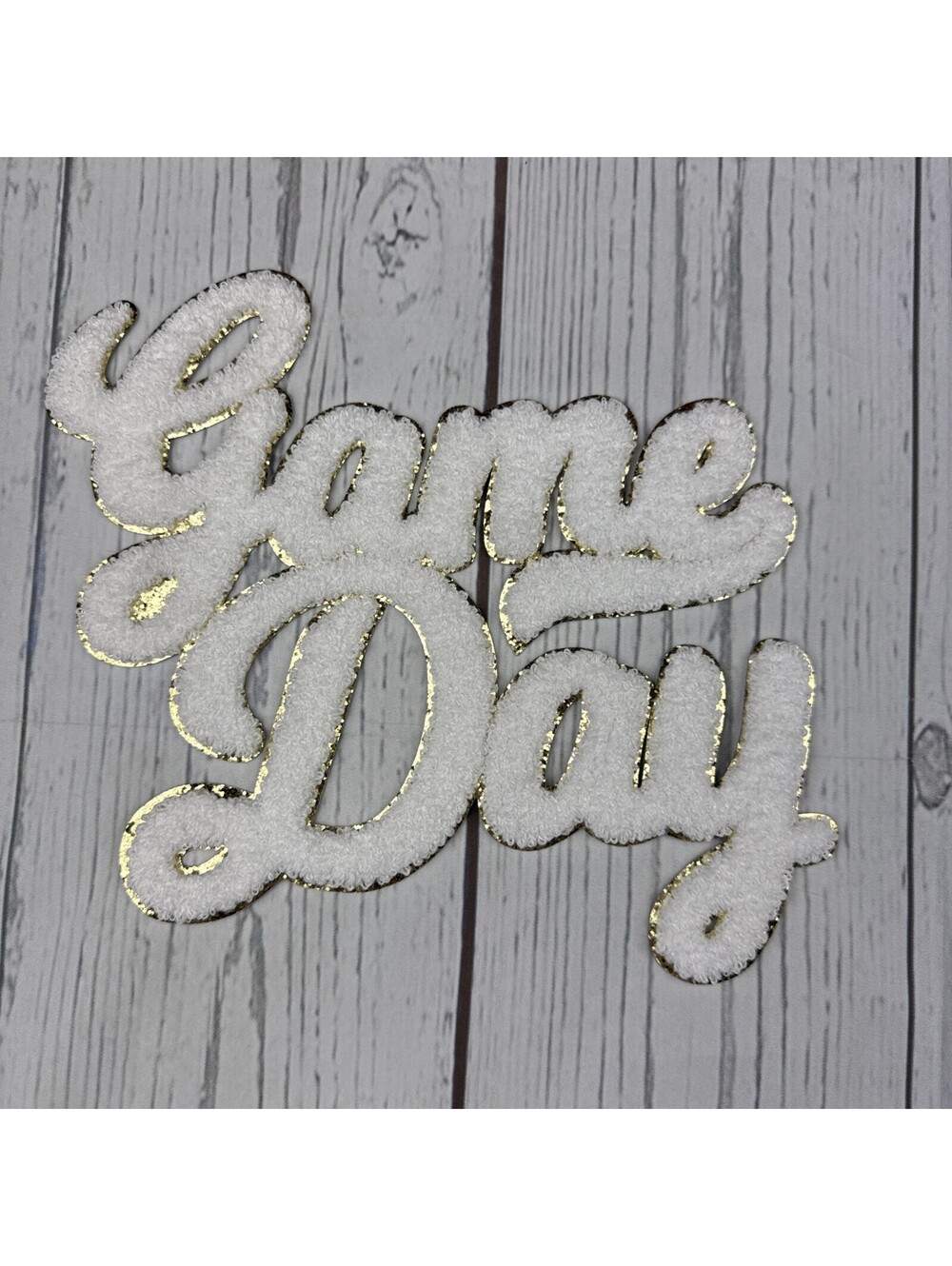 Chenille Iron-On Patch - 10 inch - Game Day - white mom Spiritwear sports